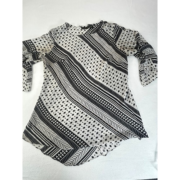Ashley Stewart Tops - Vtg Ashley Stewart Black White Geometric Print Tunic Blouse Women size 16 Y2K